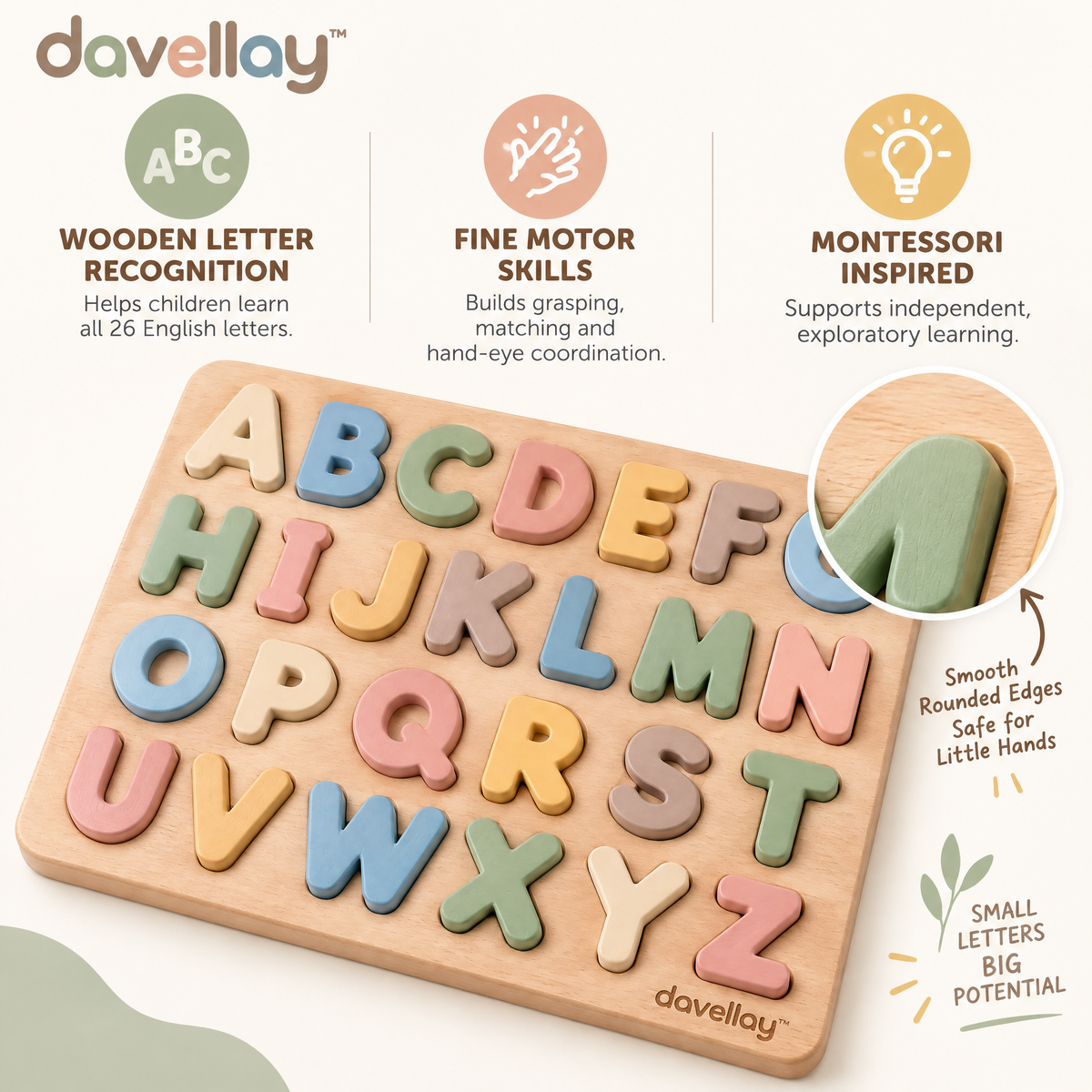 davellay™ Montessori Wooden Alphabet Learning Set
