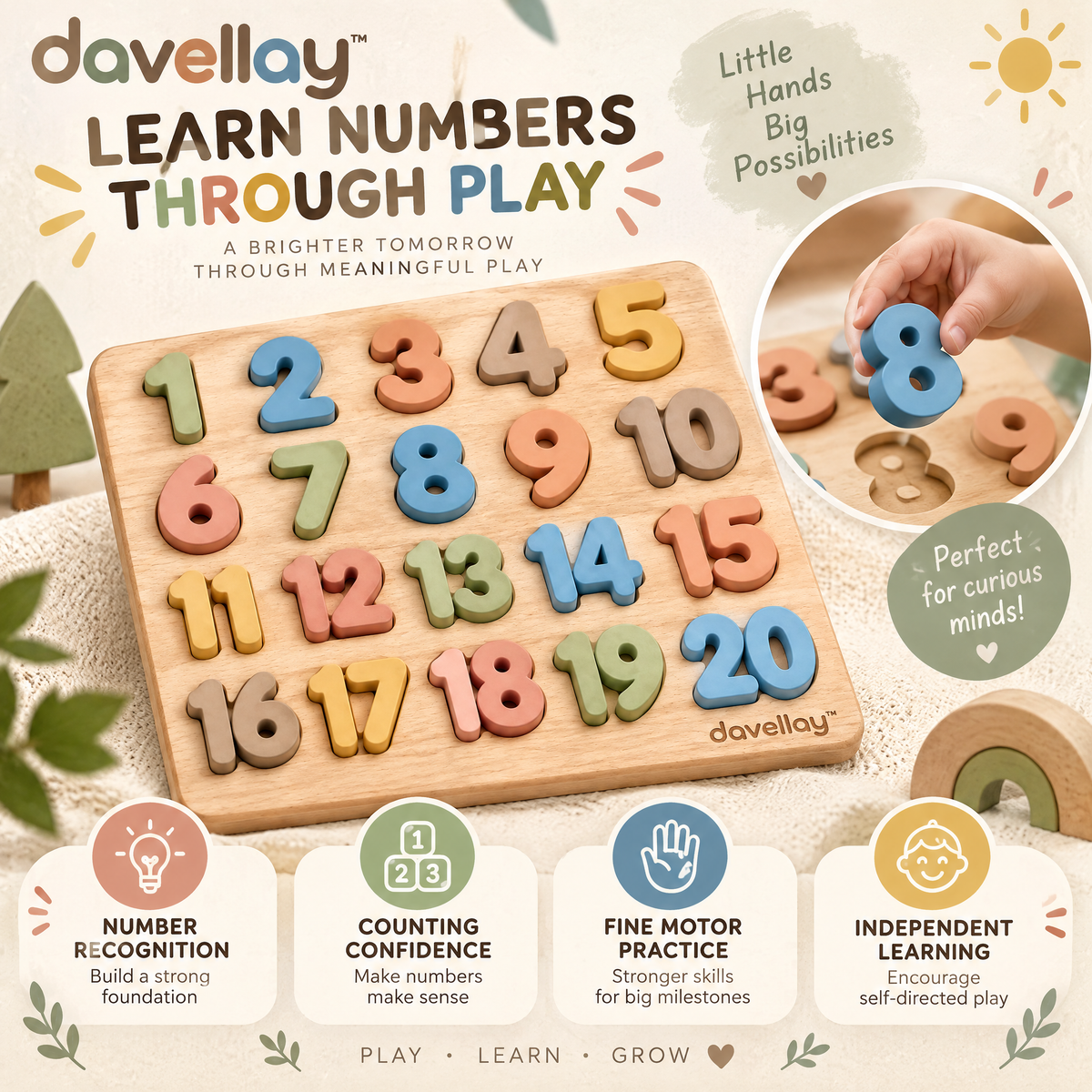 davellay™ Number Discovery Wooden Learning Board