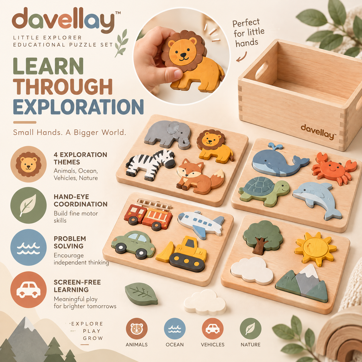 davellay™ Little Explorer Educational Puzzle Set