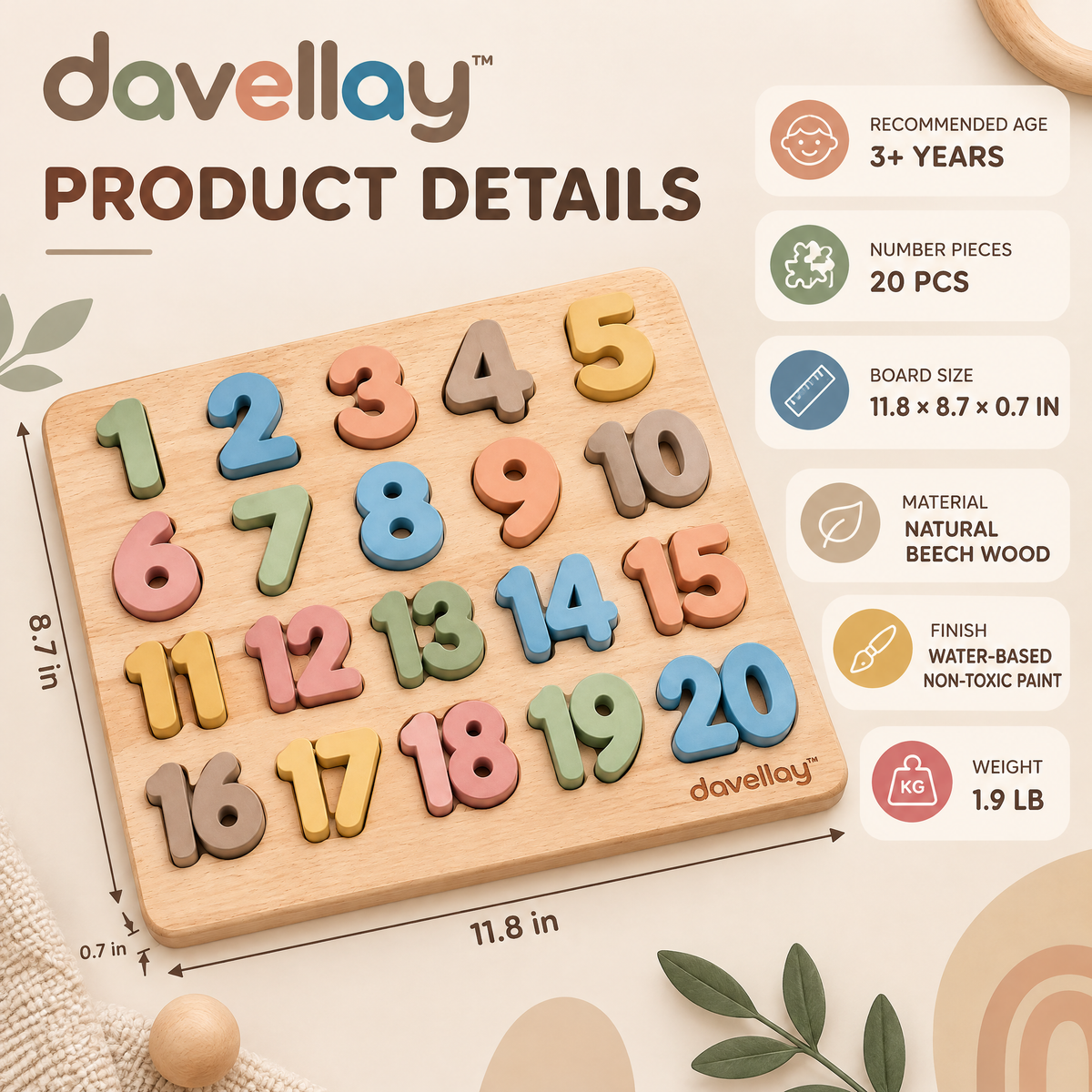 davellay™ Number Discovery Wooden Learning Board