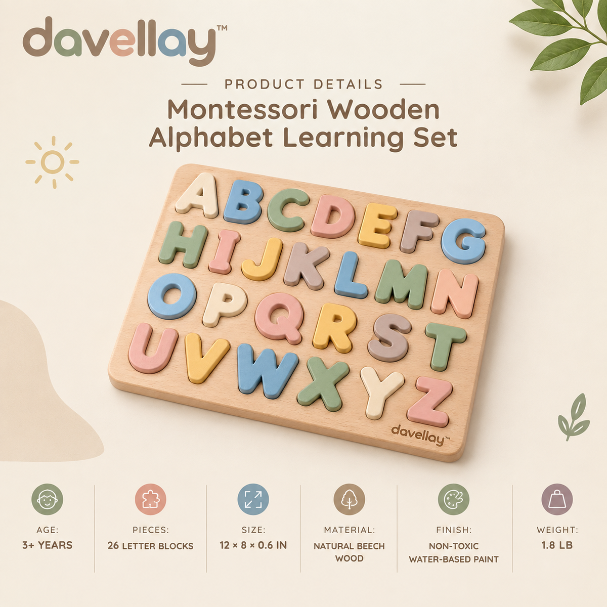 davellay™ Montessori Wooden Alphabet Learning Set