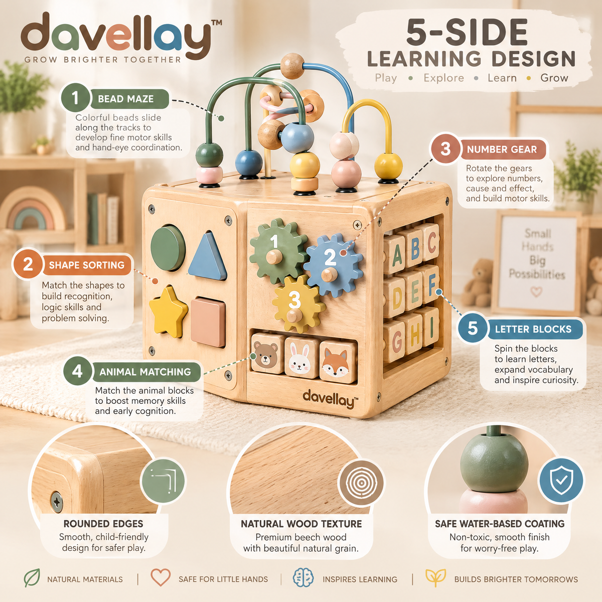 davellay™ Toddler Learning Activity Cube